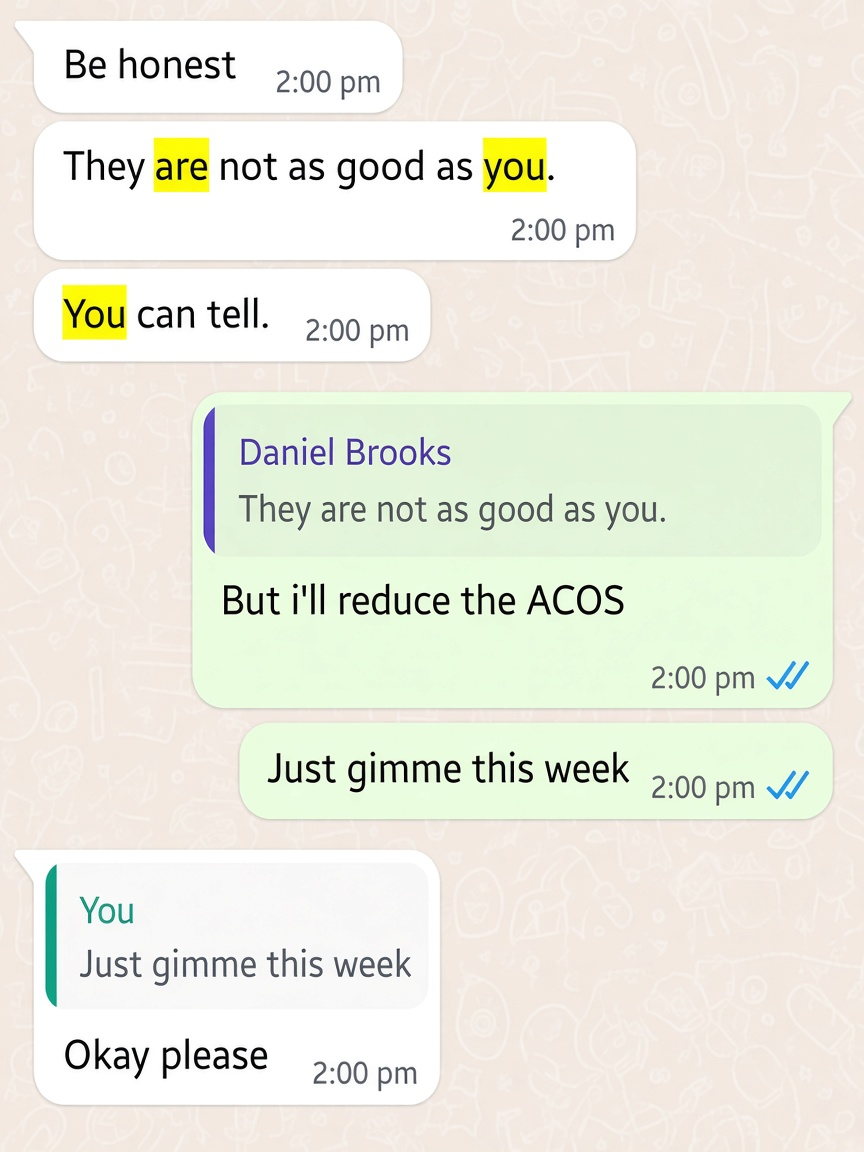 WhatsApp chat where Daniel Brooks says others are not as good